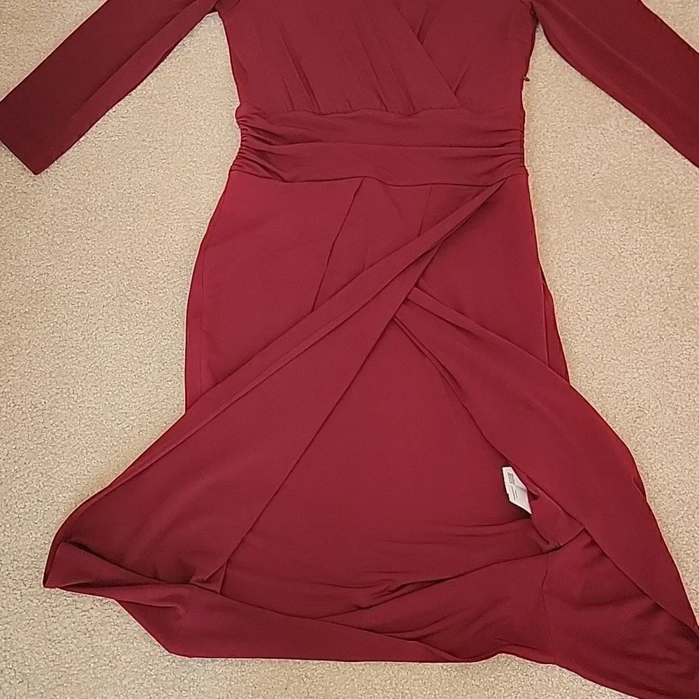 Rachel Roy deep red faux wrap dress
